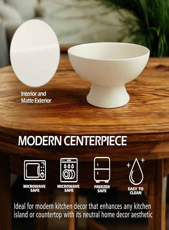 Accessoryway White Pedestal Decorative Bowl - 8" Minimalist Decorative Fruit Bowl for Kitchen Counter, Entryway,Multi-Purpose Centerpiece bowl for Bread, Snacks, Candy, Perfect for Housewarming &Wedding Gift - Image 2